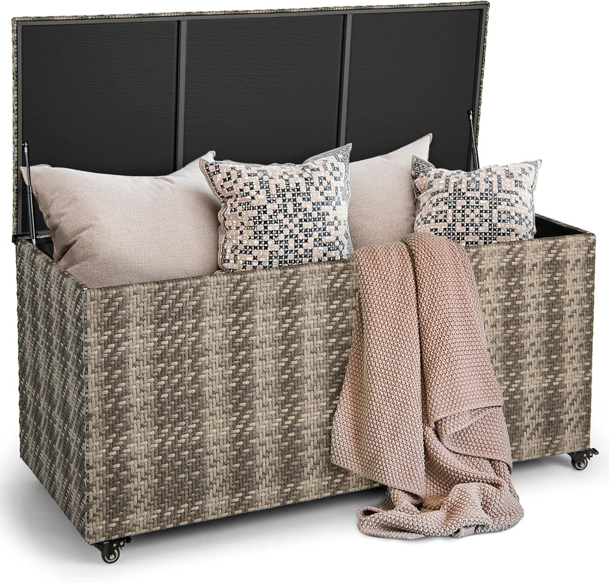 giantex 96-gallon outdoor storage box - pe wicker, main product view