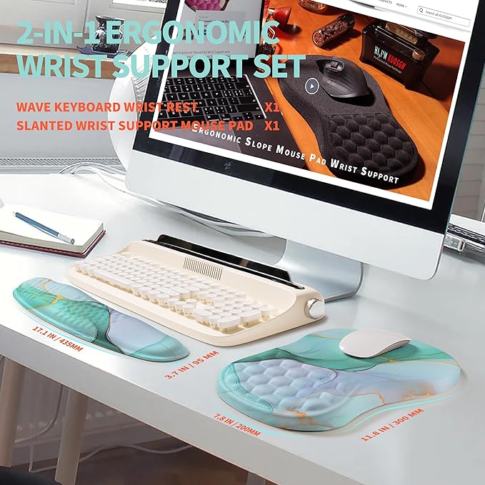 KUOSGM 2-in-1 Ergonomic Set, Wave Rise Keyboard Wrist Rest and Massage Bulge - Image 5
