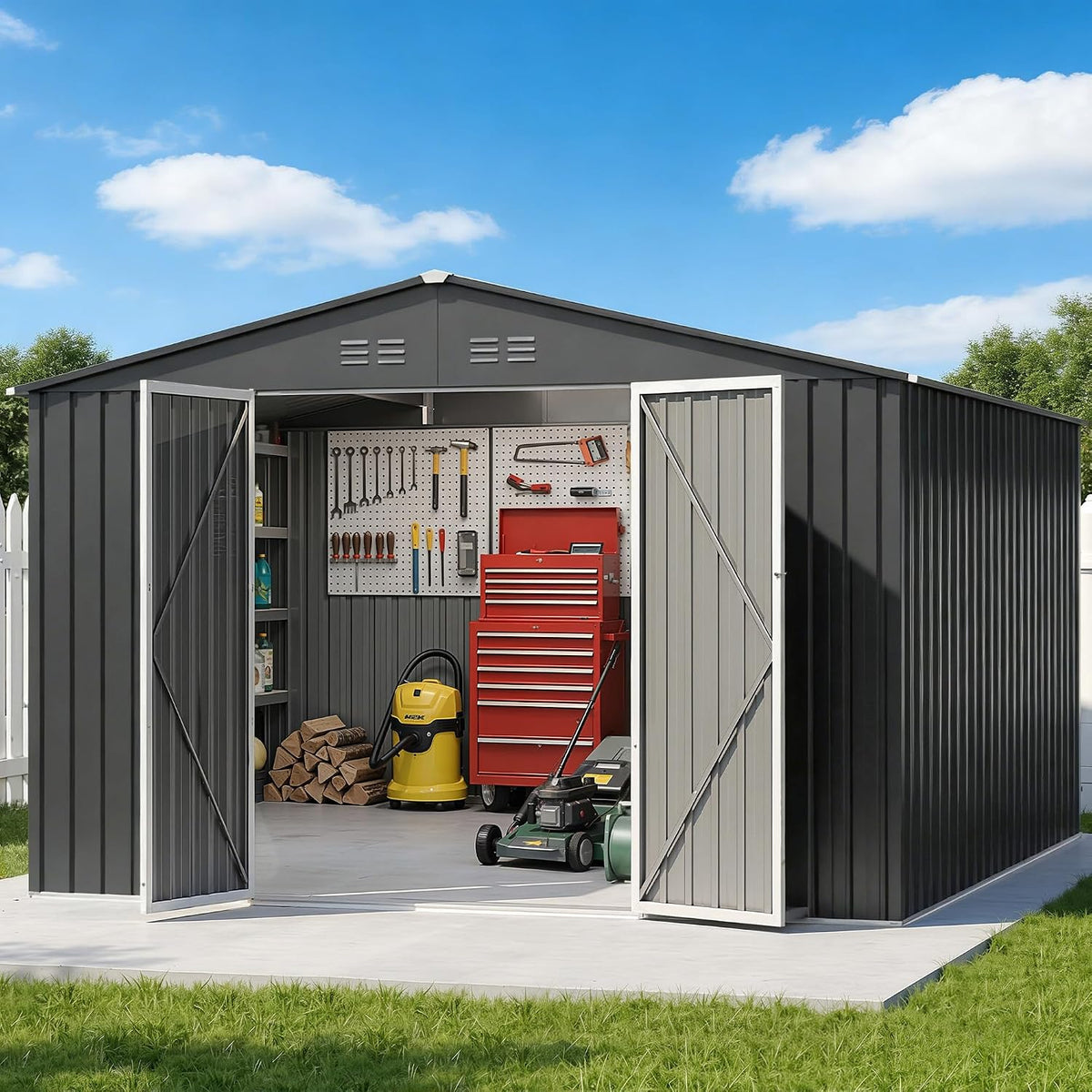 12ft dark grey outdoor storage shed, metal waterproof, main product view