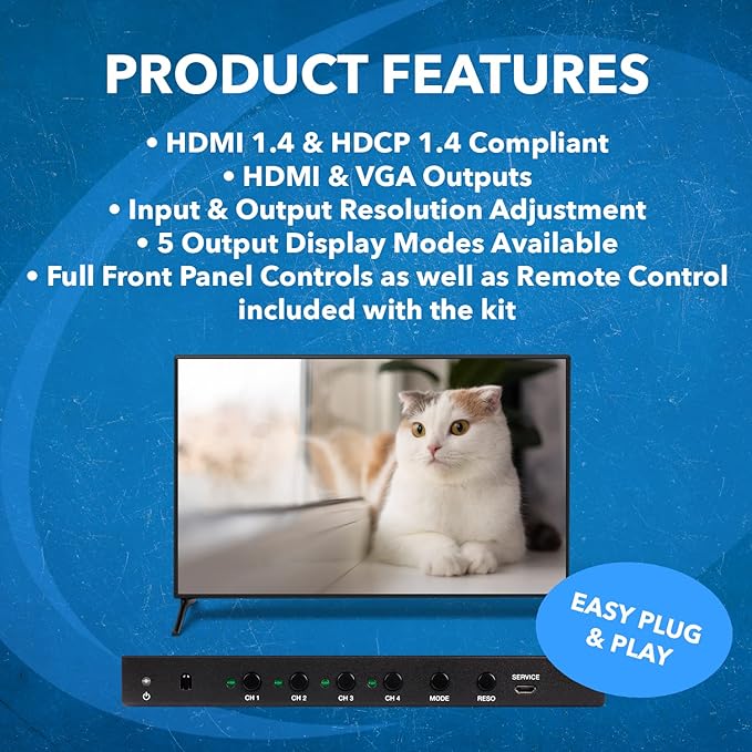 Quad Multi Viewer 4 in 1 Out by OREI HDMI Switcher 4 Ports Seamless Switcher - Image 8