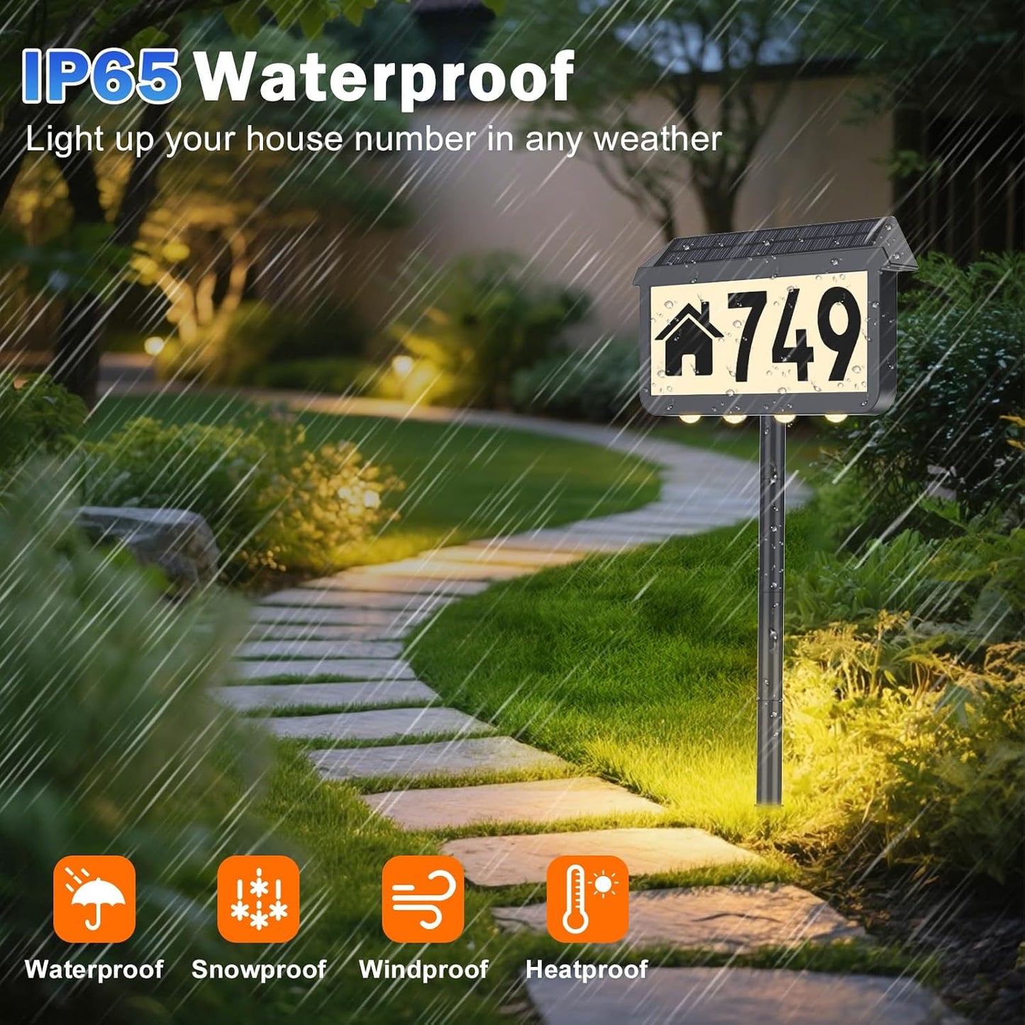 Solar Address Signs, House Number for Outside Waterproof, 3-Color LED Illuminated Address Plaques with Stake, Wall Mounted Solar Powered Light Up Address Numbers for Houses, 1-Pack, Grey