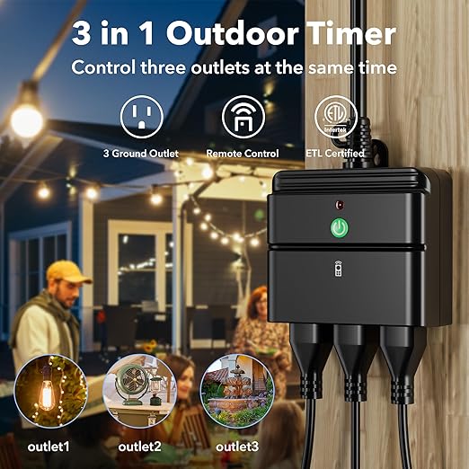 BN-LINK Outdoor Indoor Wireless Remote Control 3-Prong Outlet Weather Proof - Image 2
