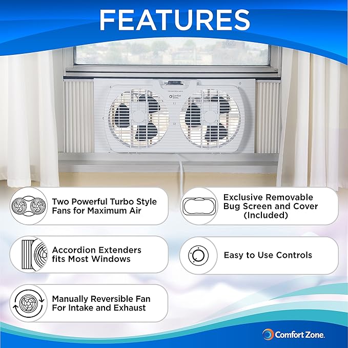 Comfort Zone Twin Window Fan - Image 2