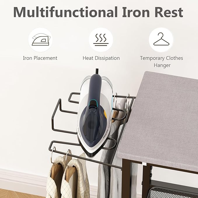 GILLAS Ironing Board with 2 Tier Storage Basket, Movable Ironing Board Full Size - Image 7