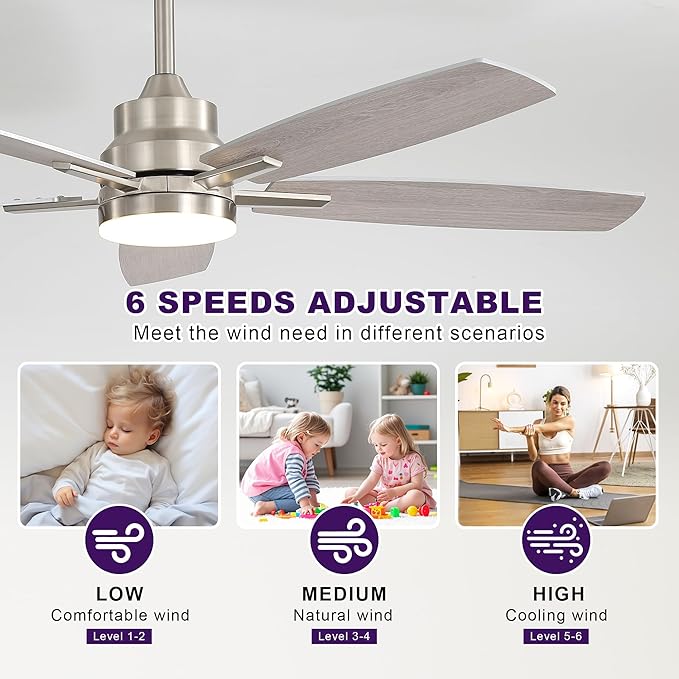 ARTPLAN 52" Ceiling Fan with Light and Remote, Noiseless DC Motor & Reversible - Image 3