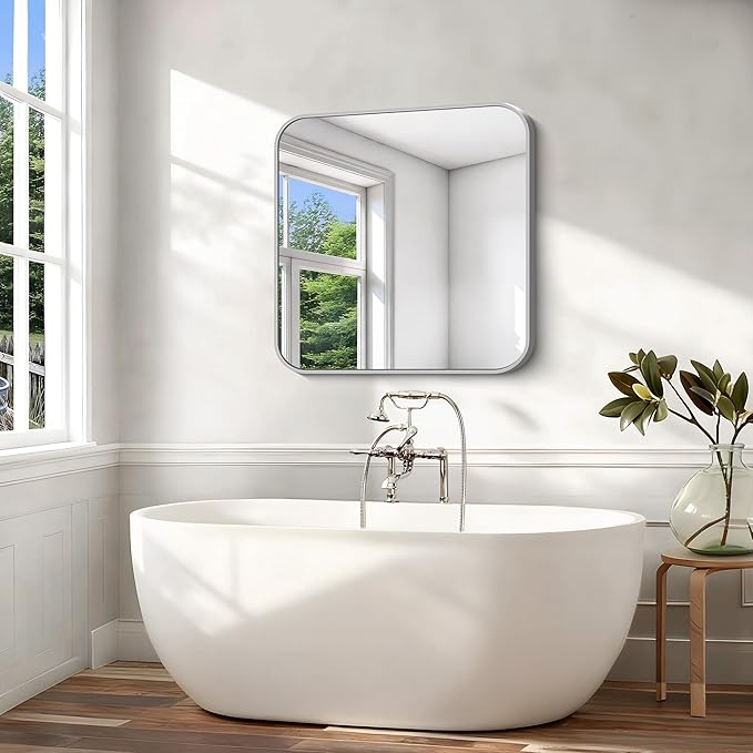 Silver Bathroom Mirror, 36 x 36 Inch Square Mirrors - Image 7