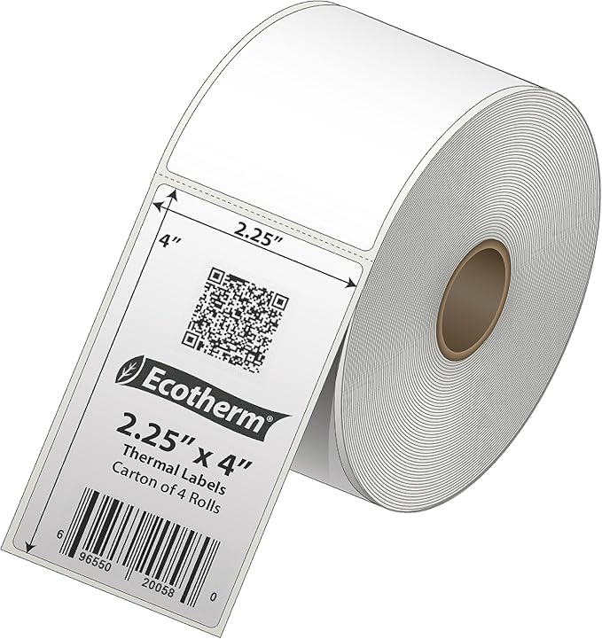 2.25" x 4" Thermal Labels | 4 Rolls | 1440 Labels | fits Zebra, Offnova Thermal - Image 2