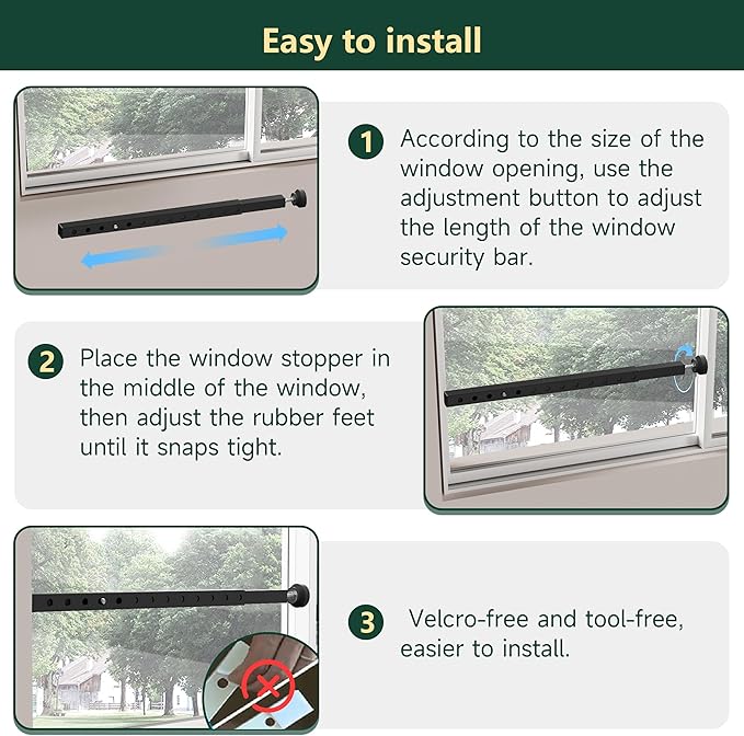 WooFog Adjustable Window Security Bars Vertical, Heavy Duty Sliding Patio Glass - Image 7