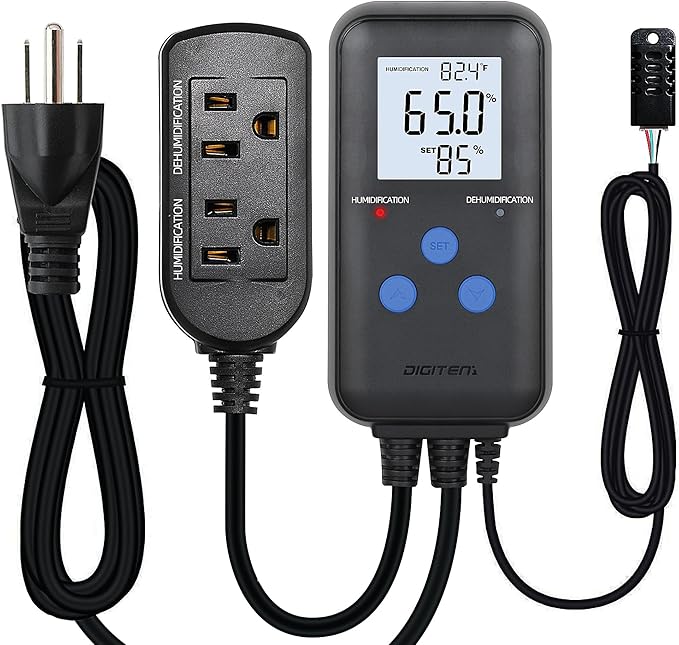 Digital Humidity Controller, Pre-Wired Humidity Controlled Dual Stage Outlets by SENSTREE
