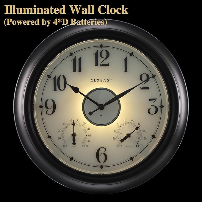 CLXEAST Illuminated Indoor Outdoor Clocks Waterproof 18 inch - Image 4