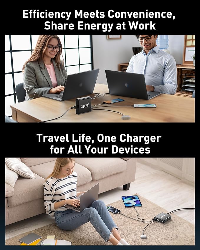 380W USB C Charger Block, with 4 USB Cables 8-Port USB C Charging Station Dual - Image 6