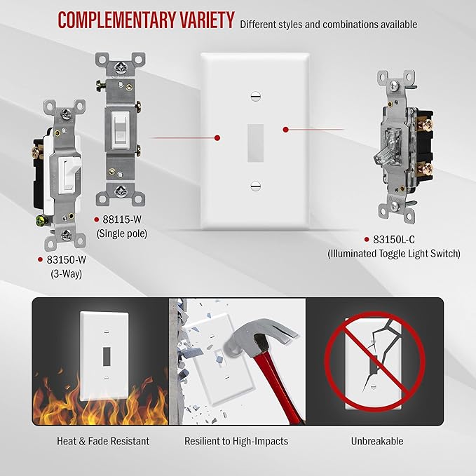 ENERLITES Toggle Light Switch Wall Plate, Gloss Finish, Standard Size 1-Gang - Image 5