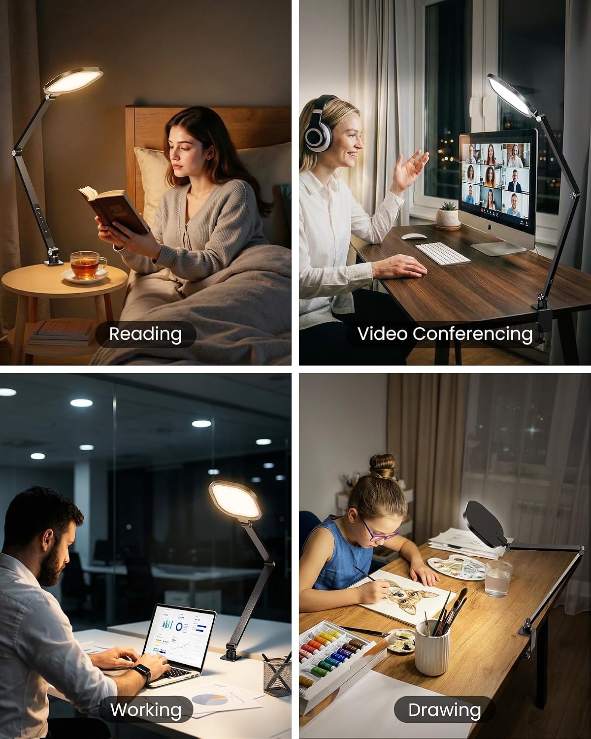 Zoom Lighting for Computer, LED Desk Lamp with Clamp for Video Conference | Dimmable Light for Video Recording, Zoom Meeting, Video Calls, Adjustable Swing Arm, Remote, Memory & Timer, CRI >95