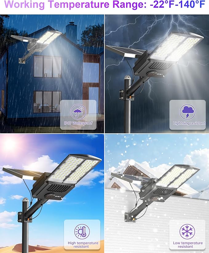 JAYNLT Y-9000W Solar Street Lights Outdoor, 6500K 700000LM High Power Parking - Image 7