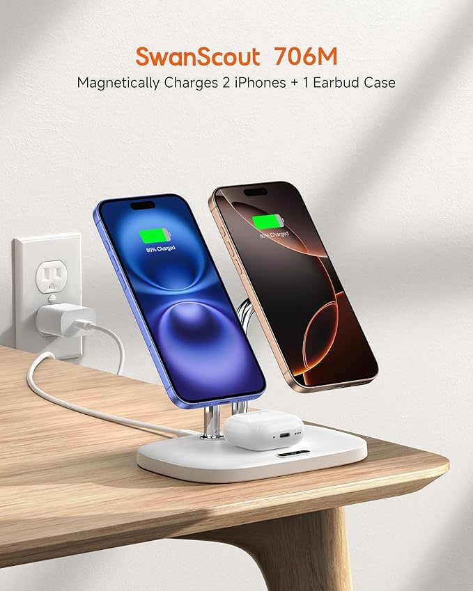 SwanScout Wireless Charger for iPhone Air/17, SwanScout 706M, Dual Magnetic - Image 2