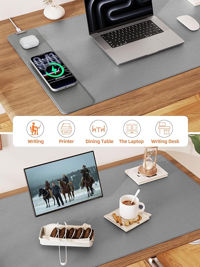 TopMade Mouse Pad with 15W Wireless Charging, XXL Large Leather Desk Mat - Image 6