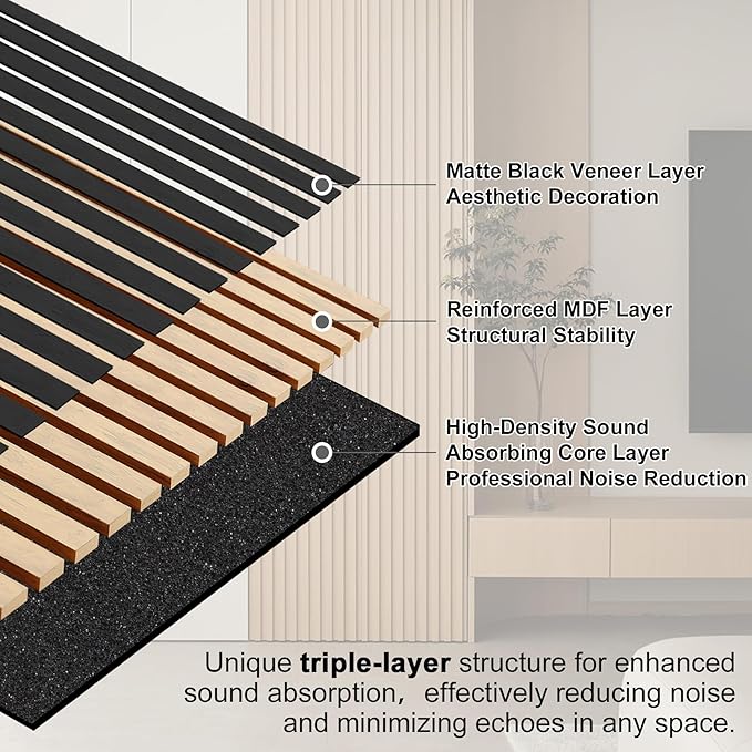 QDYMXUN Wood Slat Acoustic Wall Panels, Living Room - Image 3