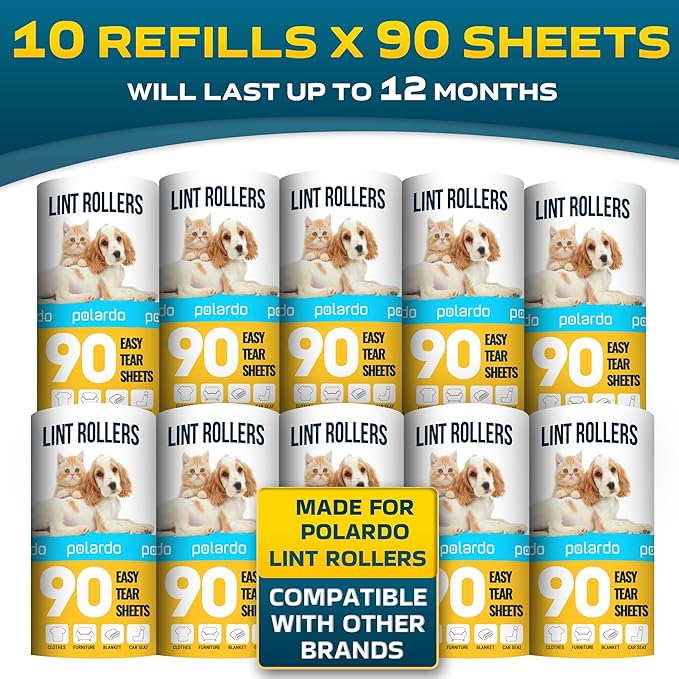 Lint Rollers 900 Sticky Sheets, 10 Spare Rollers, 10 Pack of Refills Only. Pet - Image 3