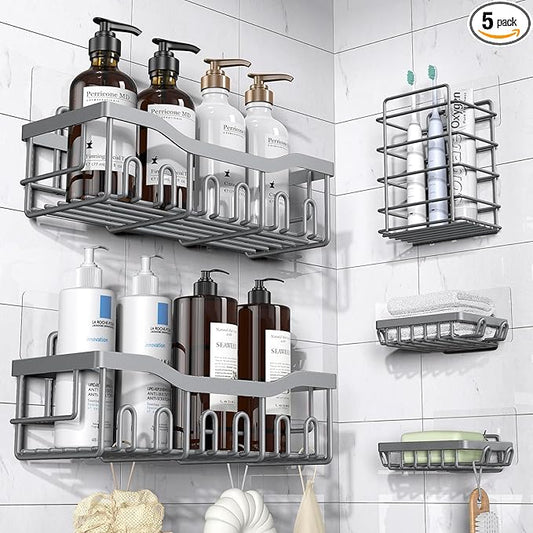 EUDELE 5-Pack Rustproof Stainless Steel Shower Caddy – No Drill Adhesive by EUDELE