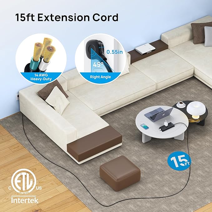 TROND Power Strip Surge Protector, Flat Plug 15ft Long Extension Cord, 10 - Image 2
