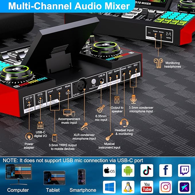 Podcast Microphone Bundle with Live Sound Board Audio Mixer, Podcast Equipment - Image 7