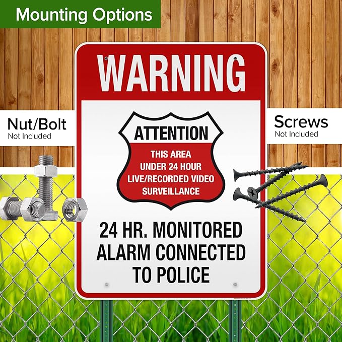 Warning 24 HR. Monitored Alarm Connected To Police Sign, 36x48 Inches, - Image 5