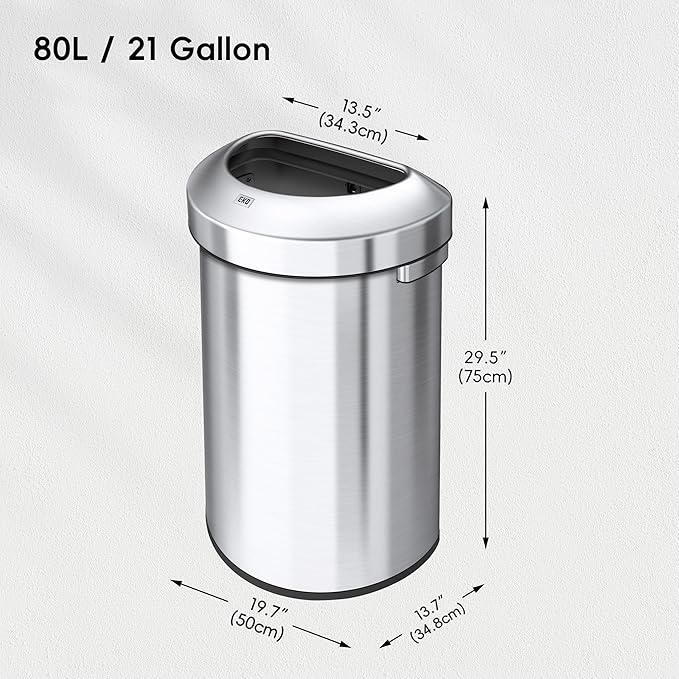 EKO Urban 21 Gallon Semi-Round Open Top Waste Bin, Stainless Steel Half Round - Image 6