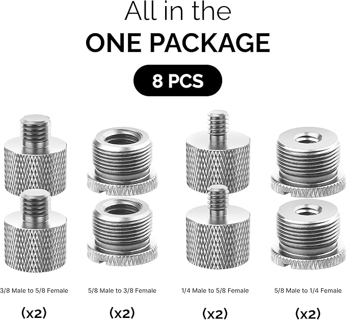 IXTECH Mic Stand Adapter Set 8 pieces Metal Microphone Stand Screw Thread - Image 7