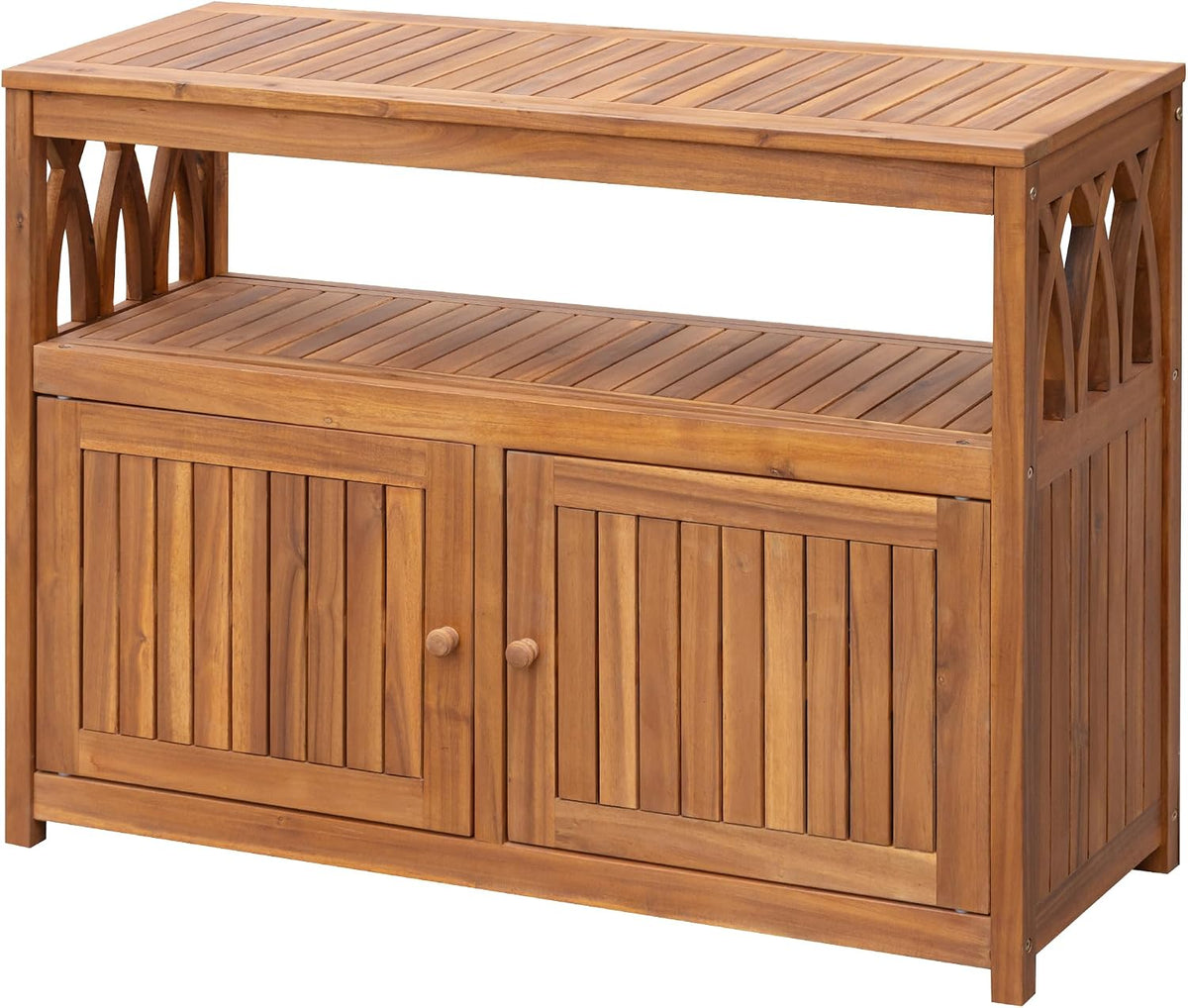 greesum 2‑tier acacia wood outdoor storage cabinet with, main product view