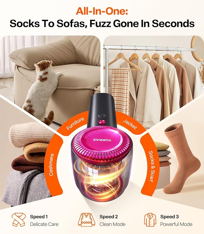 TORRAS Rechargeable Fabric Shaver Electric Lint Remover 3-Speed Remove Fuzz - Image 7