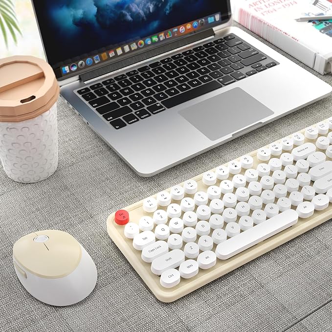 HotFox Wireless Keyboard and Mouse Combo, Full-Size Retro Typewriter Keyboard - Image 9