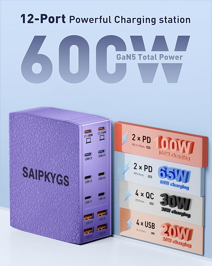 SAIPKYGS USB Charging Station, 12-Port USB C Charger Block - Image 2