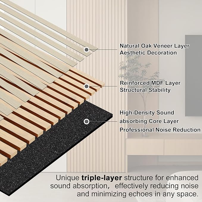 QDYMXUN Wood Slat Acoustic Wall Panels, Living Room - Image 3
