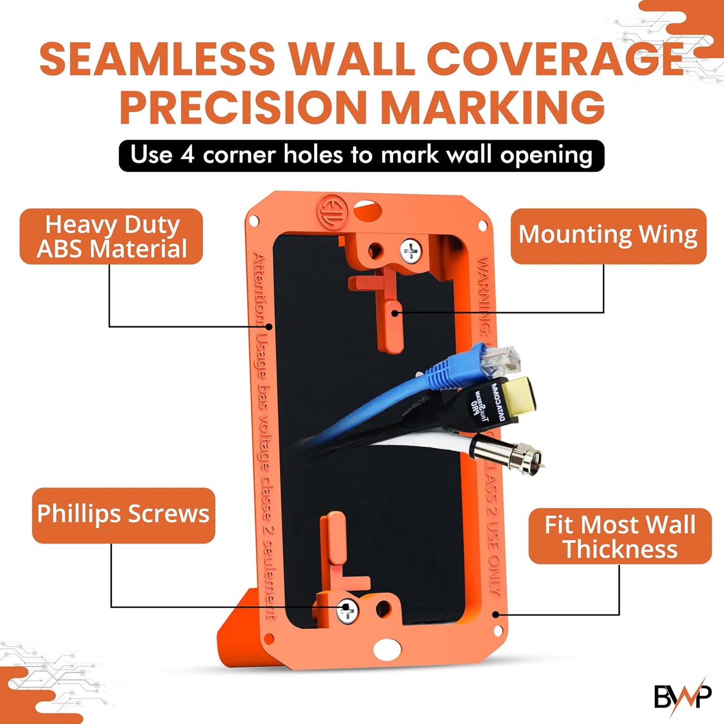BWP Low Voltage Mounting Bracket 1 Gang, 12 Pack for Single Gang Wall Plate, Telephone Wires, Network Cables, HDMI, Coaxial, Speaker Cables - Low Voltage Box Cable Wall Plate Bracket, Mud Ring