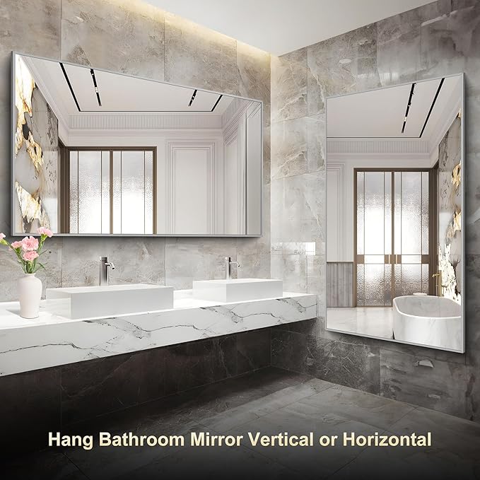 36x60inch Brushed Nickel Bathroom Mirror, Large Rectangular Wall Mirrors - Image 4