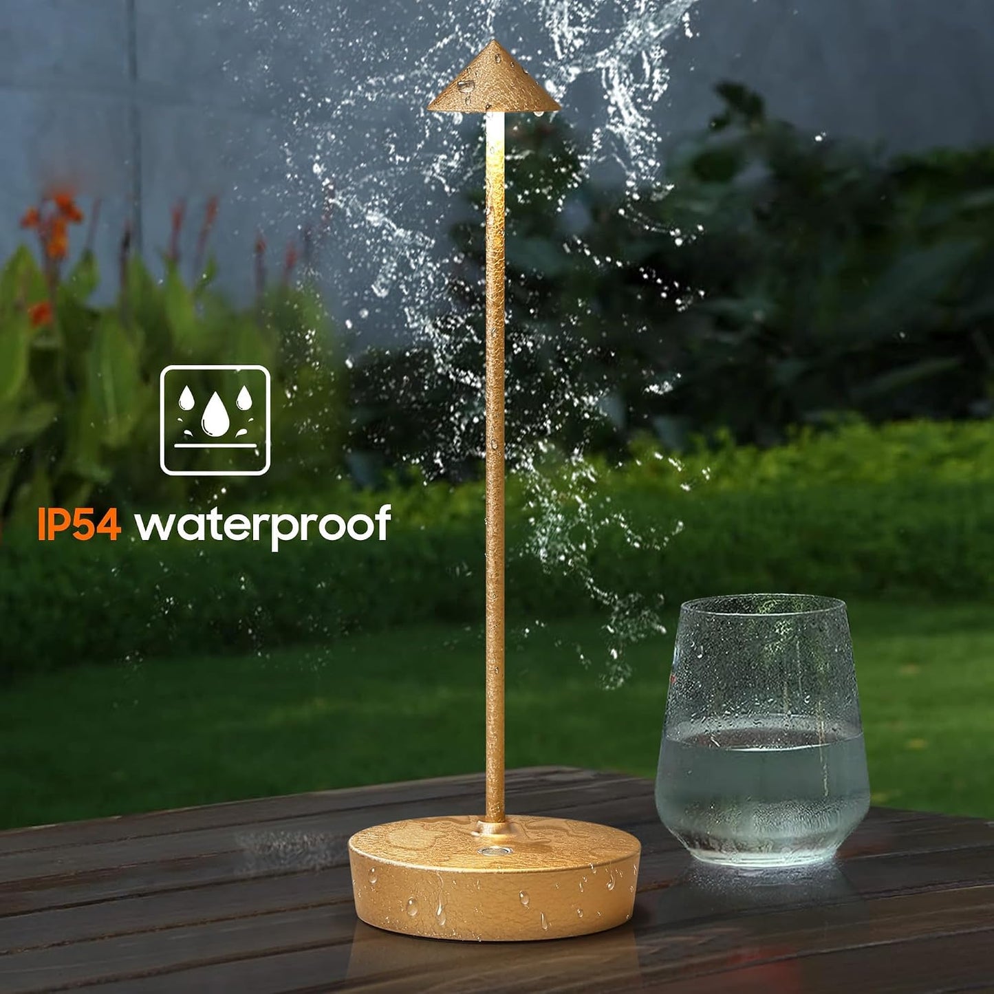 2P Cordless Rechargeable Led Table Lamp Battery Operated Light CHMP Gold | Ice Crackle Finish Champagne Gold Touch 3 Color Dimming Portable Metal Outdoor Waterproof Light for Patio/Restaurant/Dining