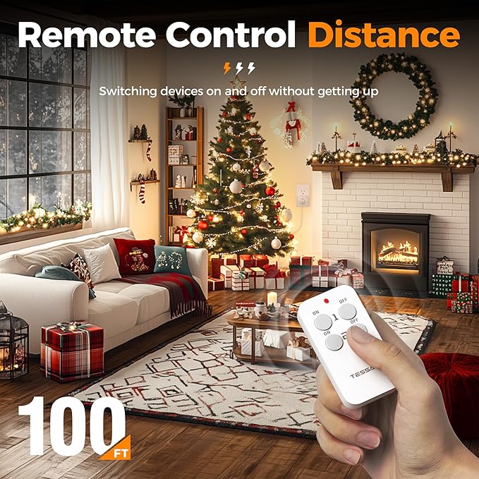Remote Control Outlet Plug, TESSAN Wireless Light Switch Kit 100ft RF Range - Image 2