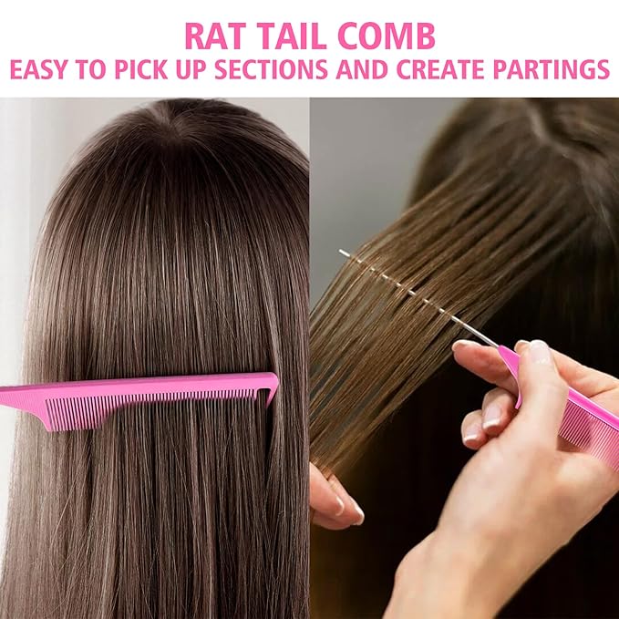 3 Pieces Hair Styling Comb Set Teasing Brush Rat Tail Comb Edge Brush - Image 7