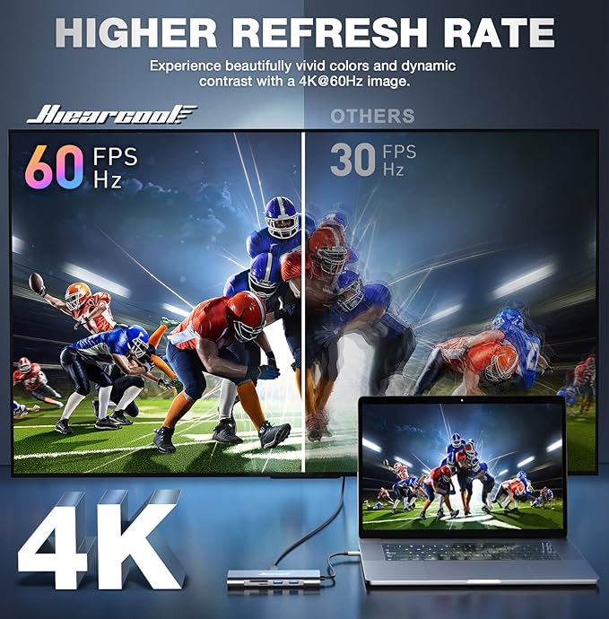 Hiearcool USB C Hub Ethernet 8-in-1, 4K@60Hz USB-C to HDMI Multiport Adapter - Image 2