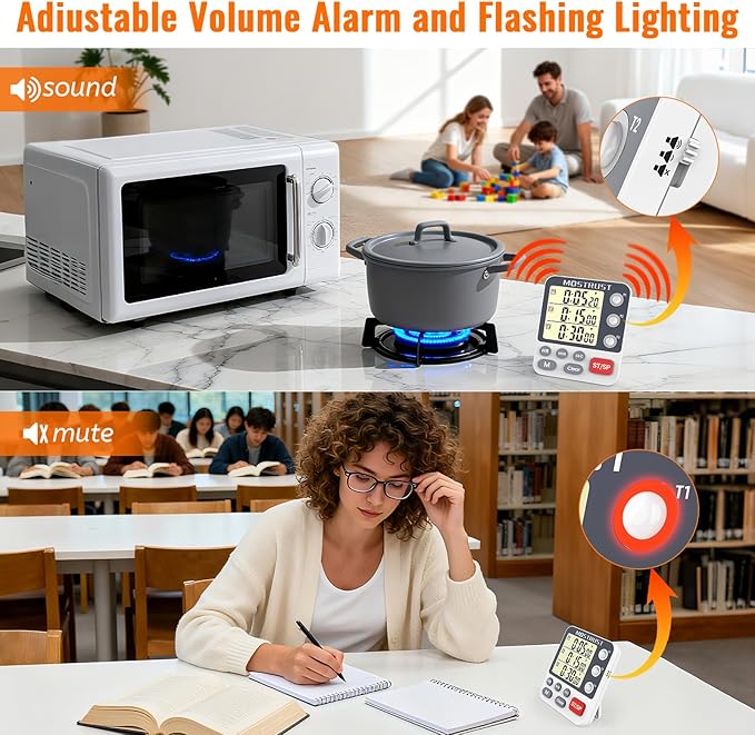 MOSTRUST Digital Dual Kitchen Timer, 3 Channels Countdown Triple Timer - Image 3
