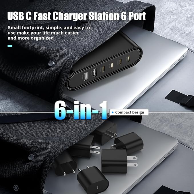 USB C Charger Block Fast Charging Station, 6-in-1 Desktop Charger Adapter - Image 6