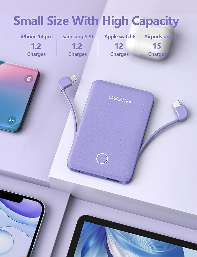 6000mah Ultra Slim Built in Cables Power Bank, Card Size Built in USB C Cords - Image 6