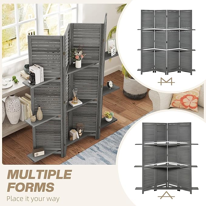 HOMCOM Room Divider, 4 Panel 67" Tall Wood Privacy Screen - Image 6
