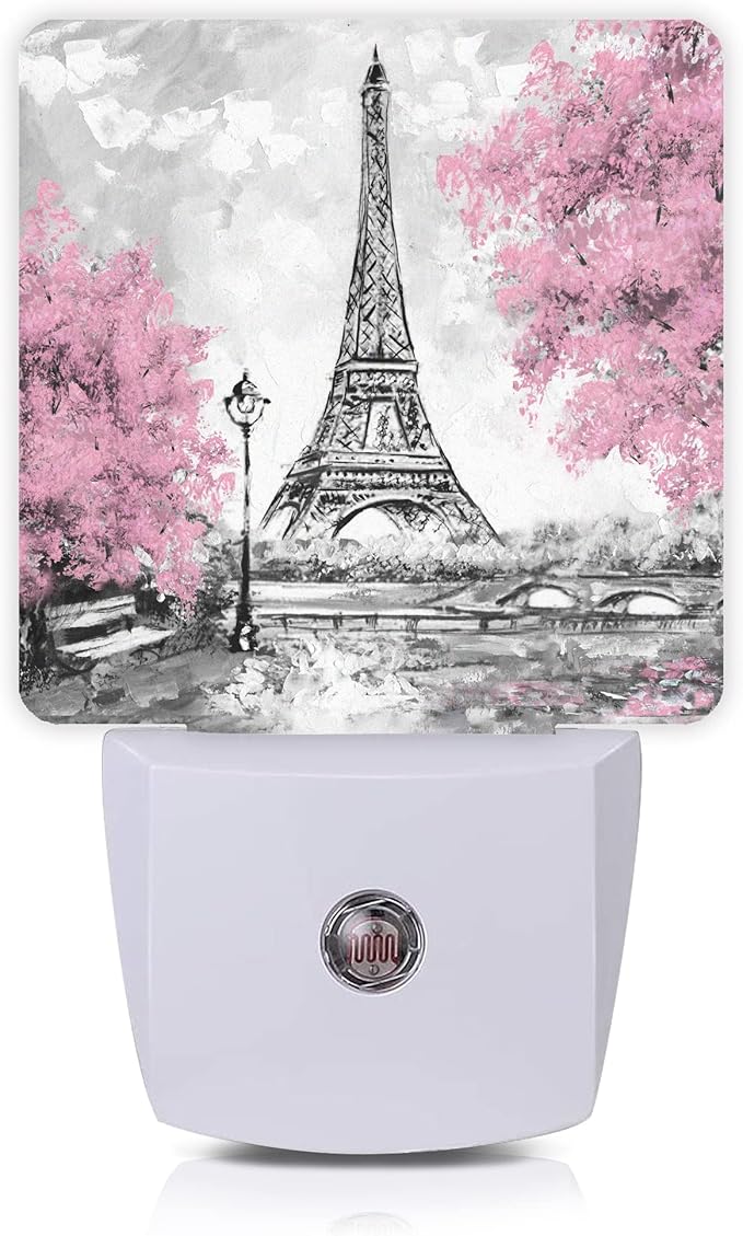 Smoaffly Eiffel Tower Paris Pink Flower Night Light Plug-in LED Nightlights by Smoaffly