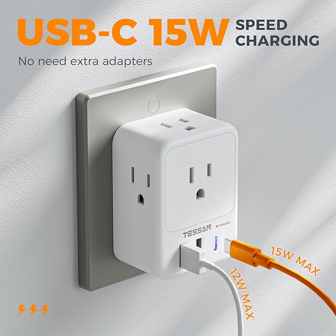 USB Charger Block, TESSAN Outlet Extender Surge Protector - Image 2