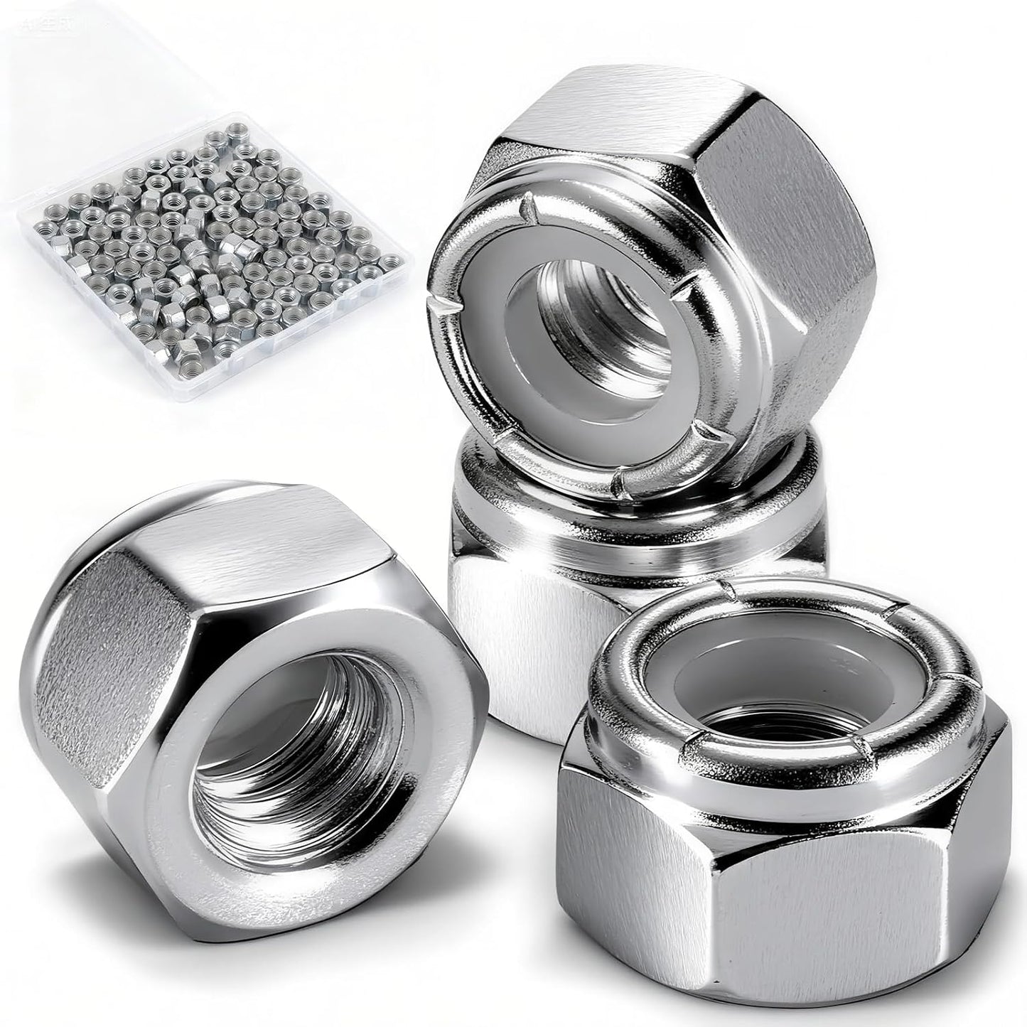 1/4"-20 Lock Nuts, 100-Pack, Premium Carbon Steel | Nylon insert lock nuts. Rust-proof & corrosion-resistant. For furniture, auto, machinery, construction. Storage box included.