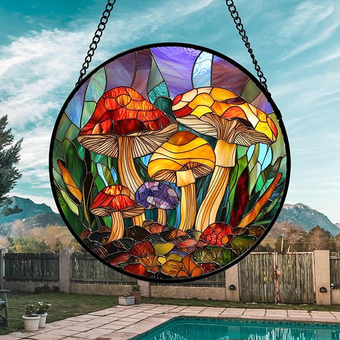 DASTOLL Stained Glass Window Hanging, Jungle Mushrooms Sun Catchers Diamond - Image 3