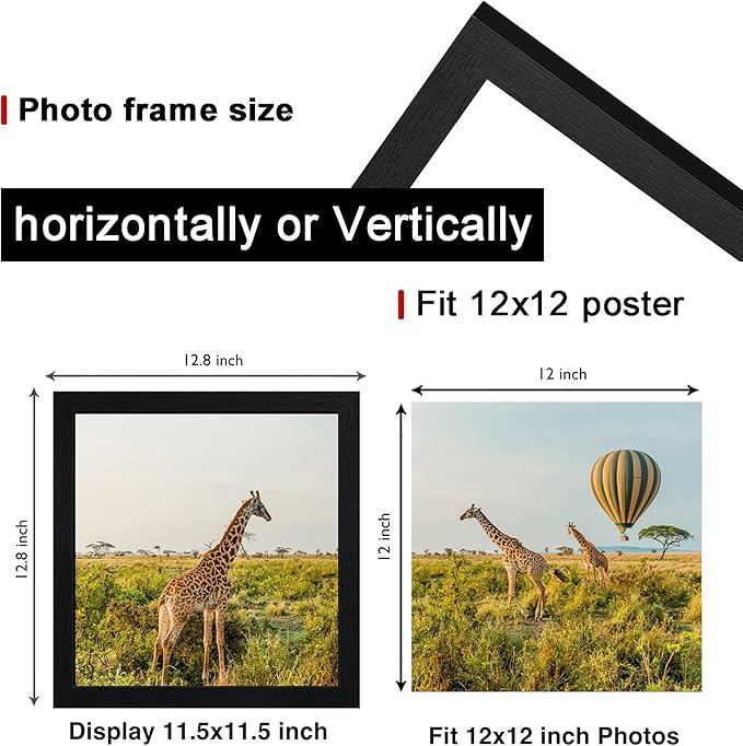 TKYGU 12x12 Picture Frame Set of 3, Horizontal and Vertical Formats - Image 2