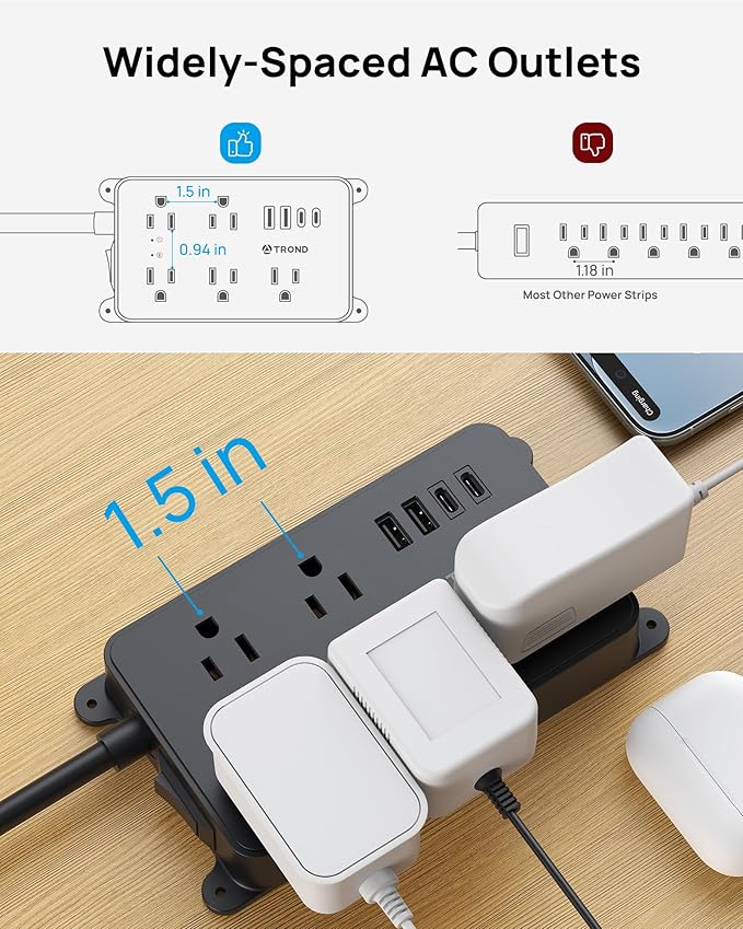 TROND Power Strip Surge Protector, 5 Widely-Spaced Outlets - Image 7