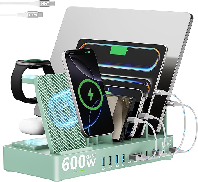 600w Charging Station for Multiple Devices, 15 in 1 Wireless Charger by SAIPKYGS